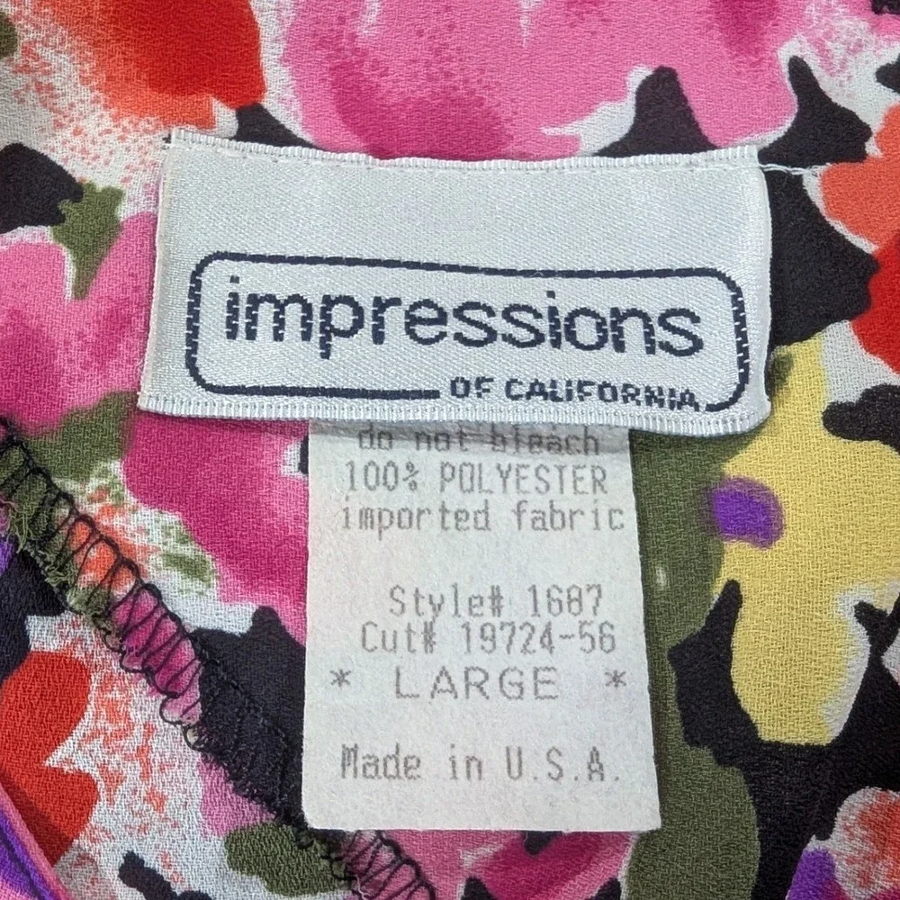 Impressions of California Floral Print Short Sleeve‎ Top Women Large Made in USA